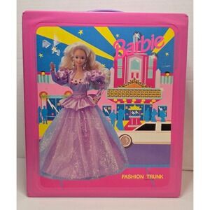 Vintage Barbie Fashion Trunk Case Mattel 1992 Pink Vinyl Storage With Hangers